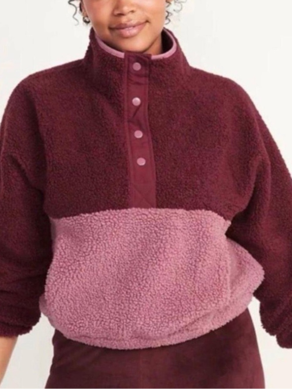 🤎MOVING SALE🤎 Old Navy Colorblock Sherpa Pullover in Plum and Dusty Rose Size M